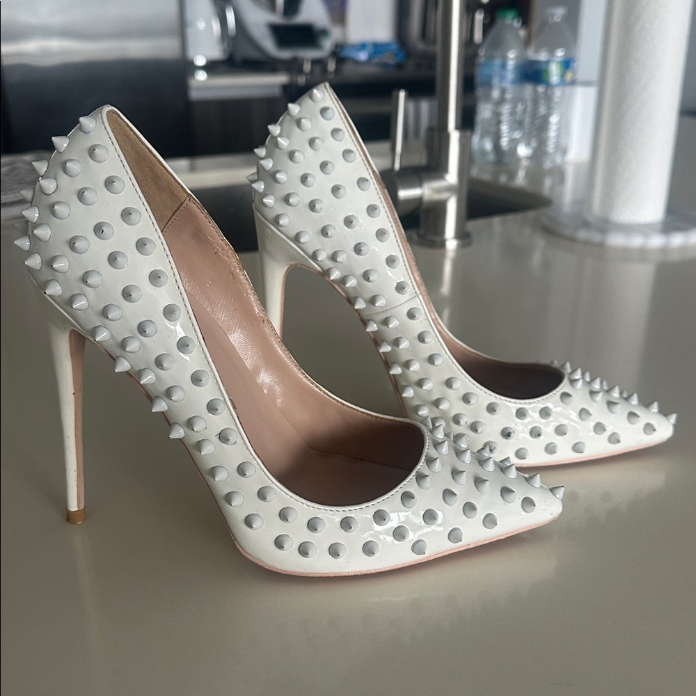 White Studded High Heel Shoes Heels